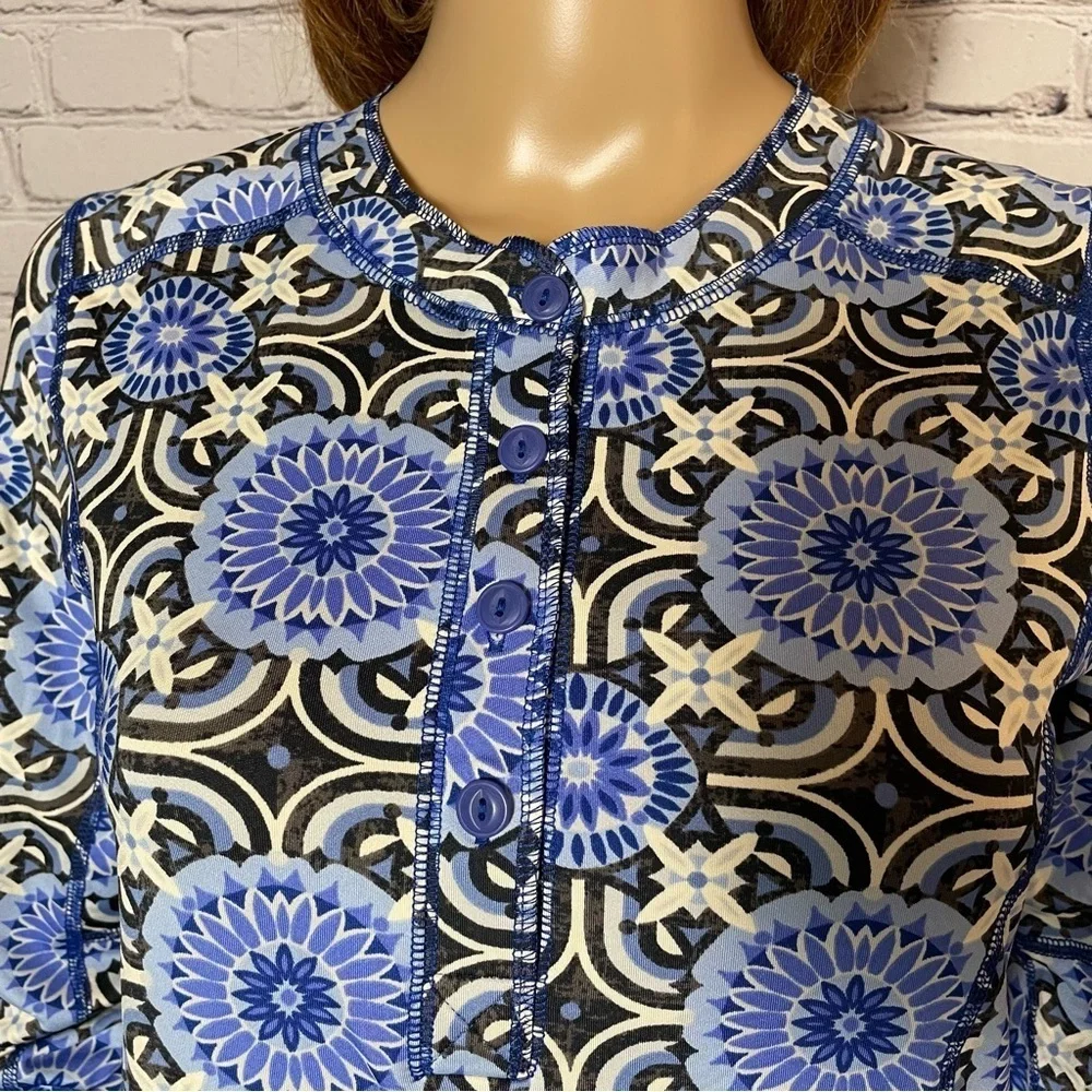 New Free People Fireside Long Sleeve Base Layer Blue Top Size M